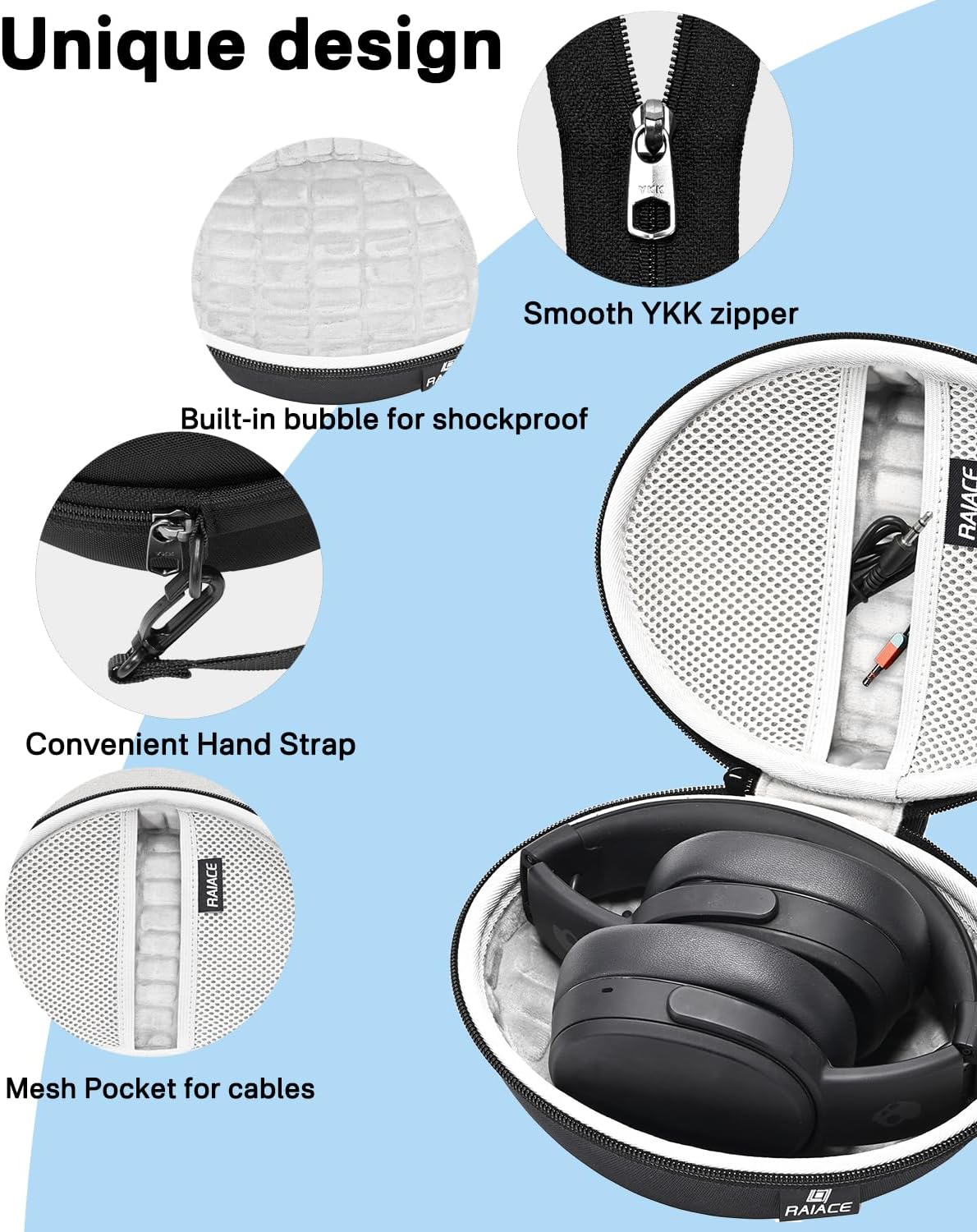 Hard Travel Carrying Case Compatible with Skullcandy Crusher Over-Ear Headphones. (Case Only, Not Include The Device)-Black(Gray Lining) - Image 3