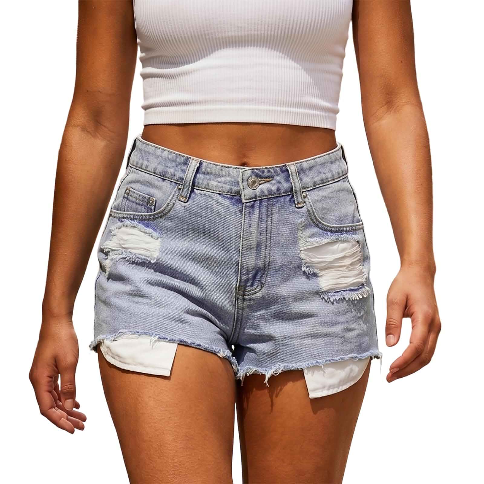 Aopwsrlyi Womens Low Rise Distressed Jean Shorts Frayed Raw Hem Ripped Denim Shorts for Casual Summer