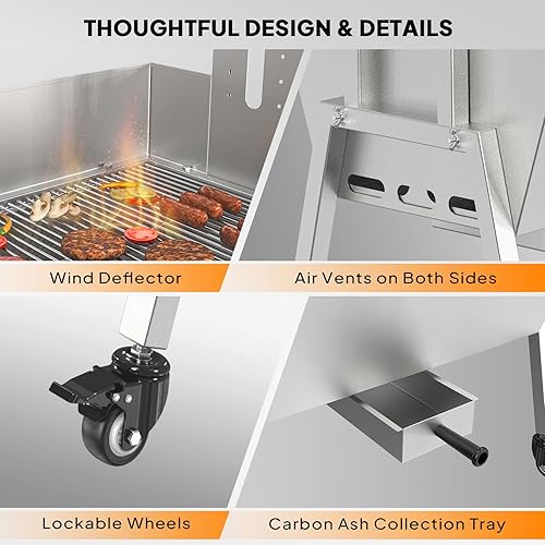 Miniatura 6 de ROVSUN Kit de parrilla para asador de 46 pulgadas, capacidad de 176 libras, parrilla eléctrica para cerdo, soporte para asador de cordero con ruedas