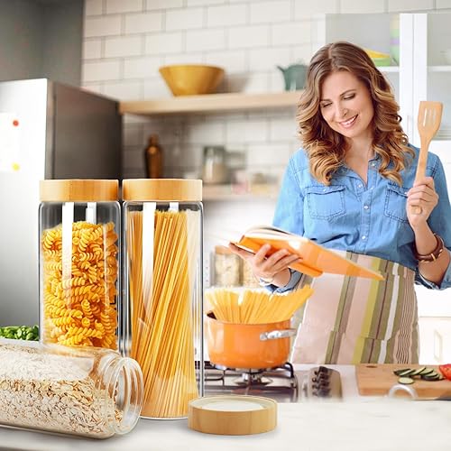 Miniatura 6 de AISIPRIN Tarros de vidrio herméticos con tapas de bambú atornilladas, 3 recipientes de vidrio de cocina de 80 onzas para encimera y despensa,