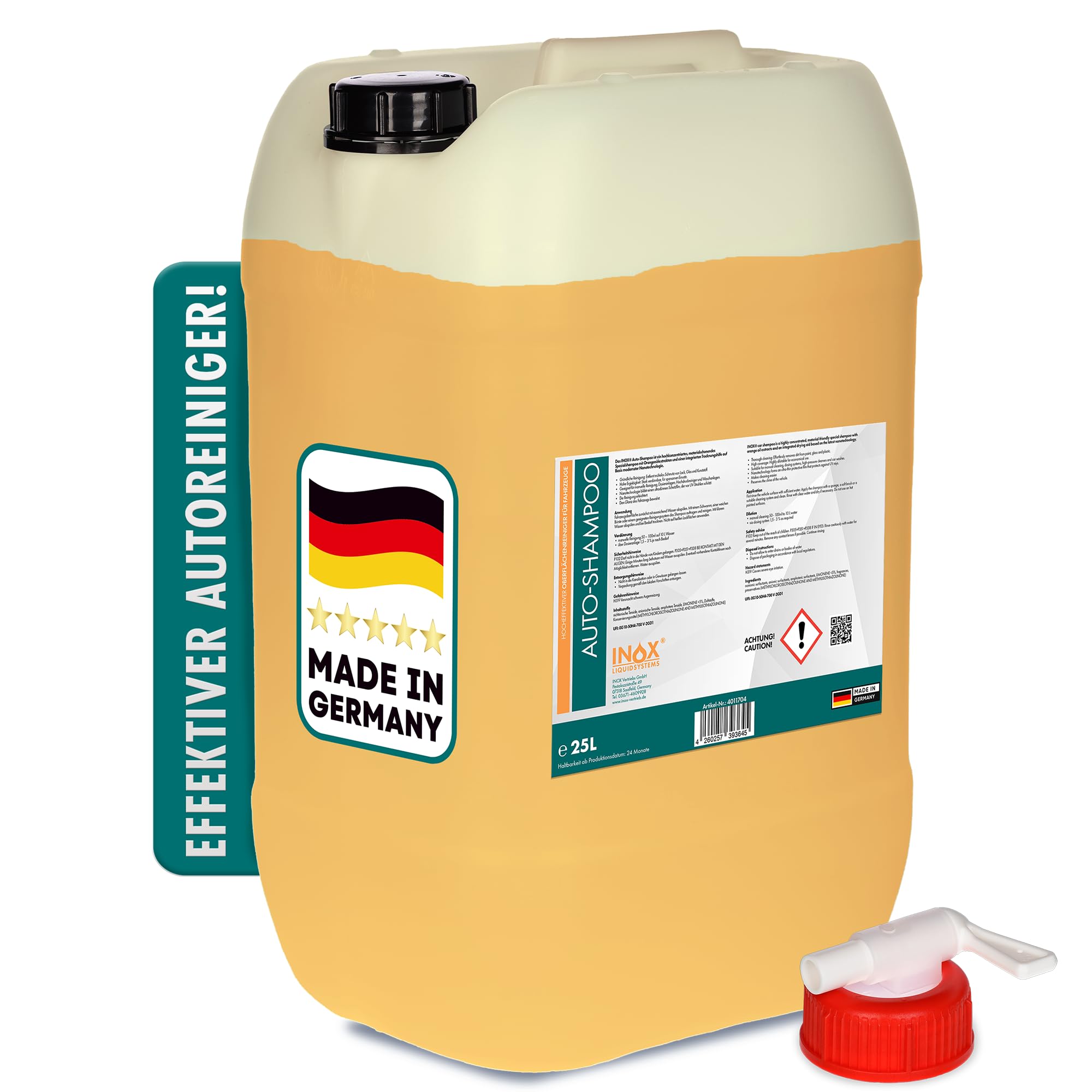 INOX® - Nano Line Autoshampoo Konzentrat im 25L Behälter | Autoreiniger für PKW, LKW, Wohnmobil und Motorrad | Autoshampoo für Hochdruckreiniger | Sanfte Reinigung