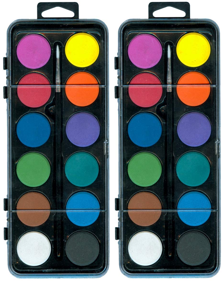 Major Brushes 12-Disc Watercolour Set with Brush - Pack of 2