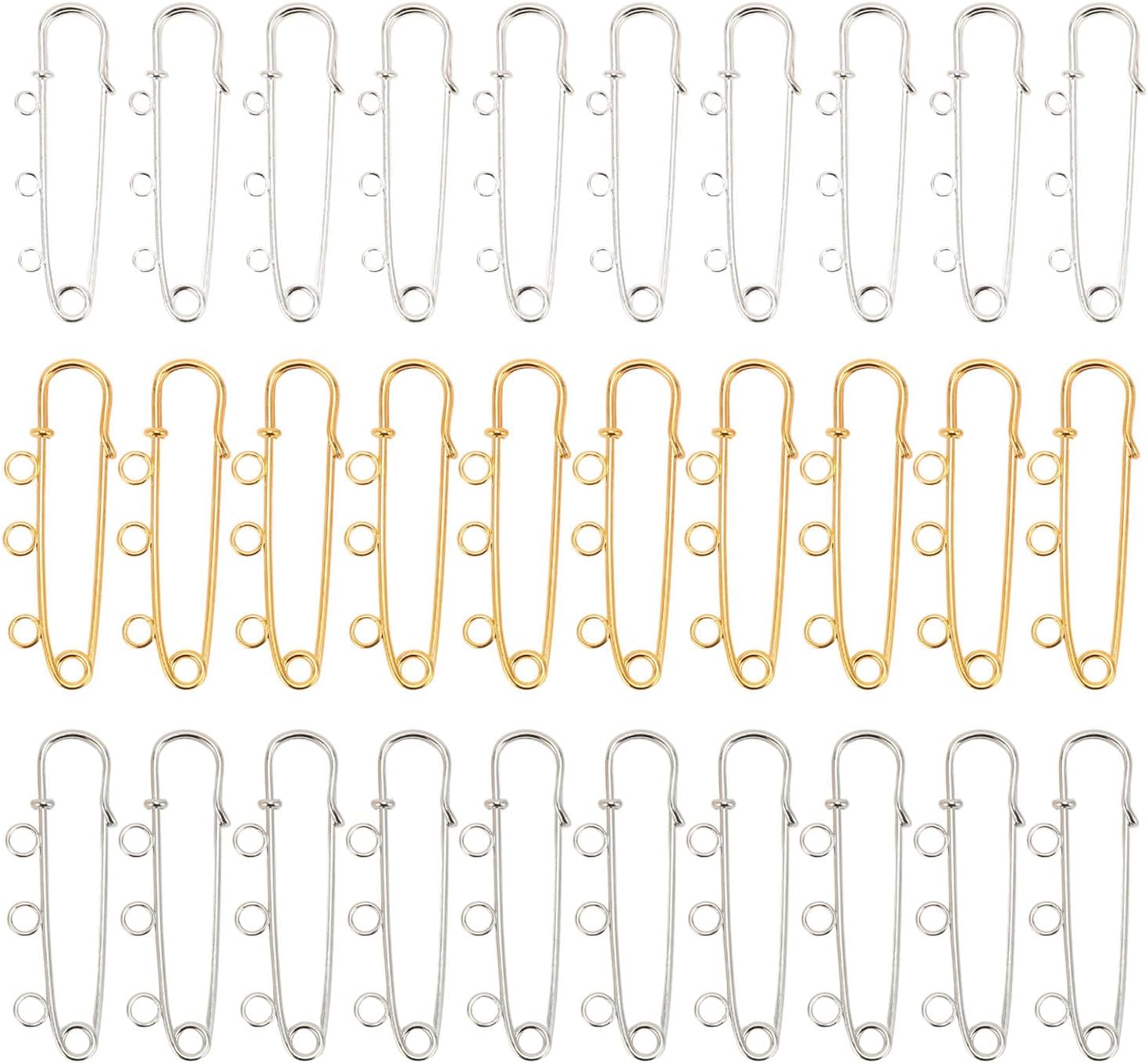 Brooch Pins, 30pcs Heavy Duty Safety Pins Lightweight Pins Fasteners with 3 Loops for Blankets, Skirts, Crafts, Iron Material, Multifunctional Use