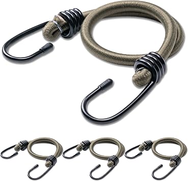 32" Bungee Cords with Hooks Heavy Duty Outdoor - 4 Pack Olive Green -Multi-Purpose Elastic Bungee Straps for Luggage, Camping - Weatherproof & UV