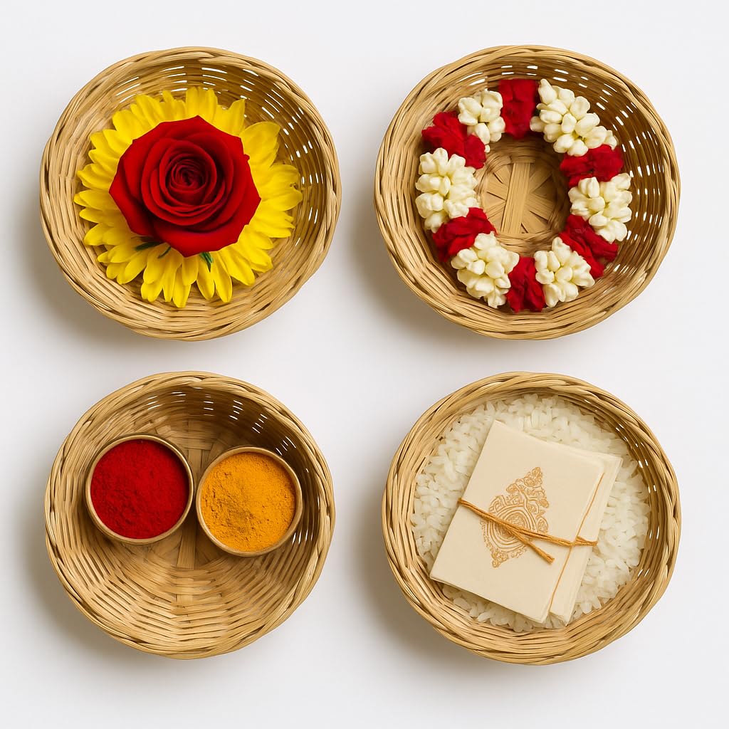 Ab Unique Small Bamboo Basket/Tokri Set of 4 (W13 x H5 cm) | Handmade Multipurpose Basket for Wedding, Pooja, Gift Hampers, Kitchen, Dining, Home & Wall Decoration-image-24