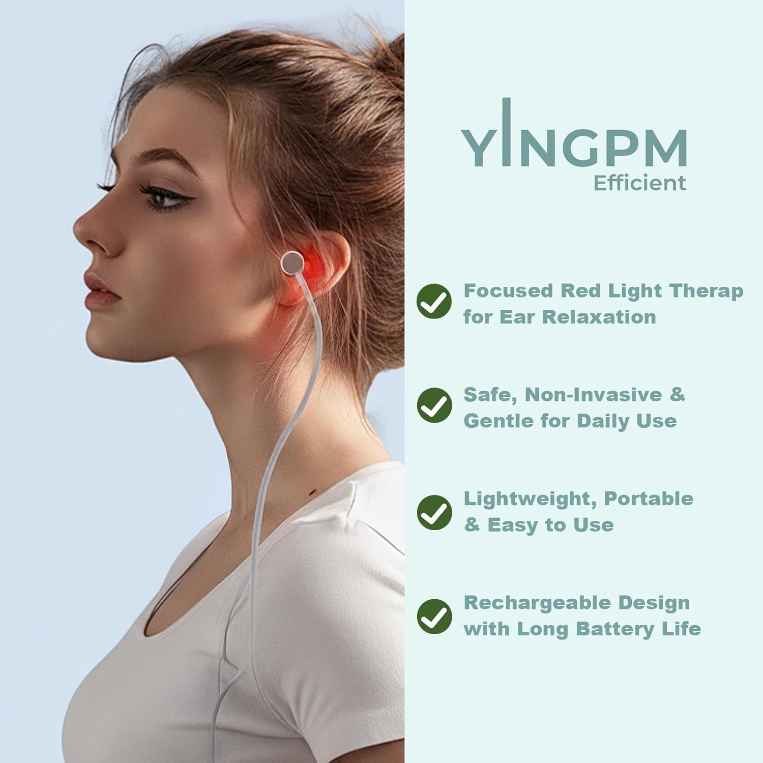 Red Light Therapy for Ears, USB Red Light Therapy for Ears, 650NM Red Light Ear Therapy Device with Nose Replacement Silicone Head (2-in-1)