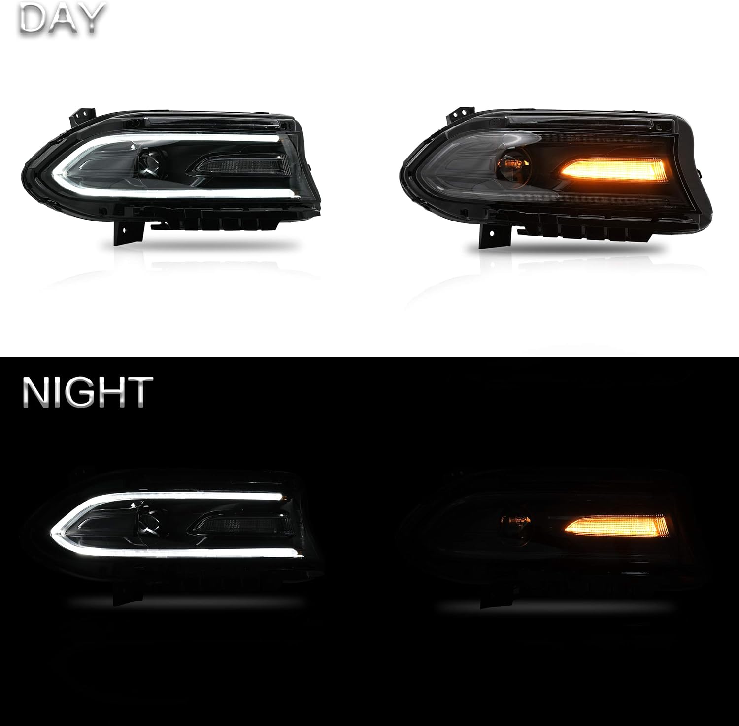 VLAND Headlight Assembly Fits for Dodge Charger 2015-2020(Not for Xenon Models), LED Headlamp Projectors with Dual Beam Lens, Plug-and-play