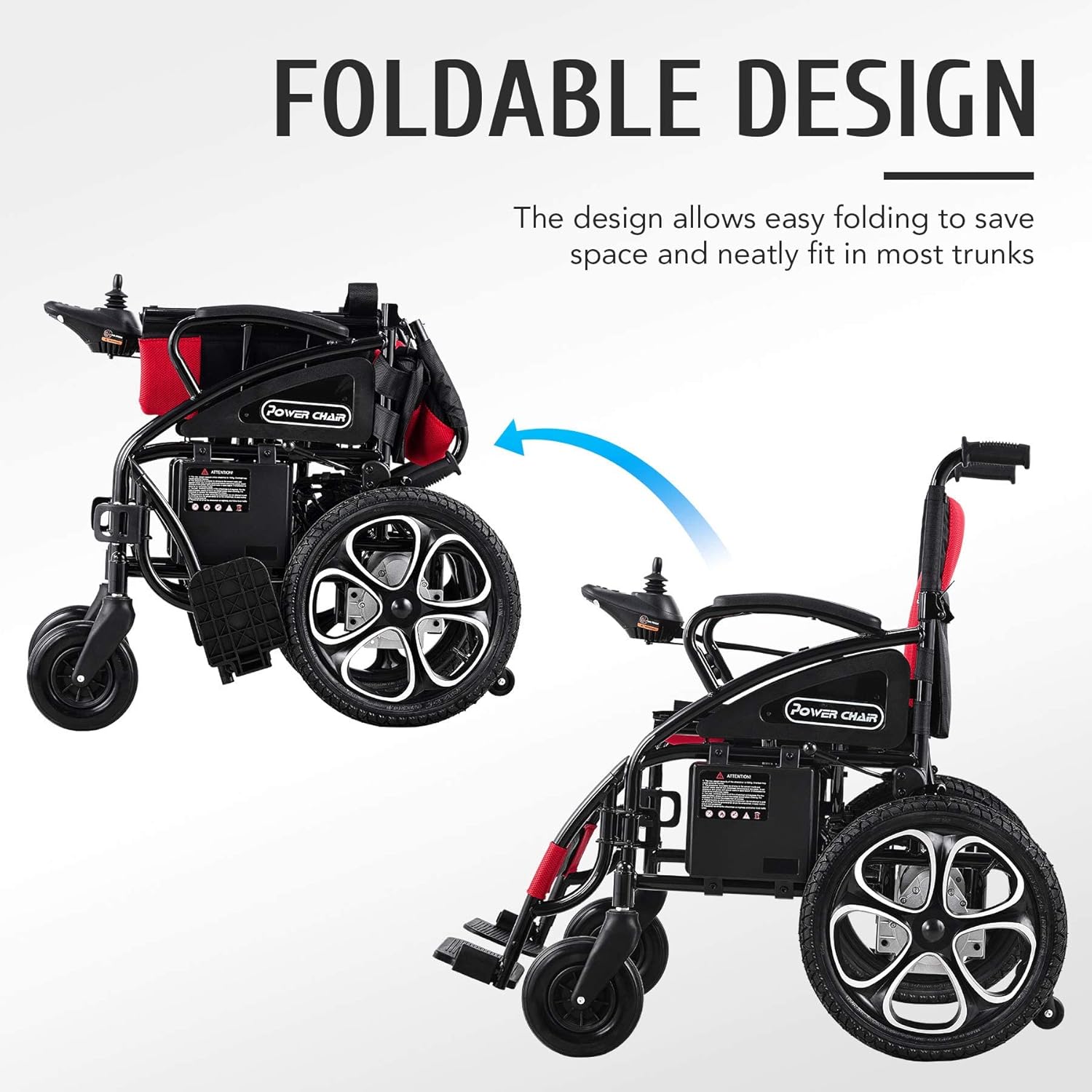 VONOYA W5213 Folding Electric Wheelchair, 500W Power Wheelchair for Adults, Portable Motorized Wheelchair, Foldable Home and Travel Wheelchair Dual Motors and Batteries, 12.4mi Range, 220lb Cap, Red : Health & Household