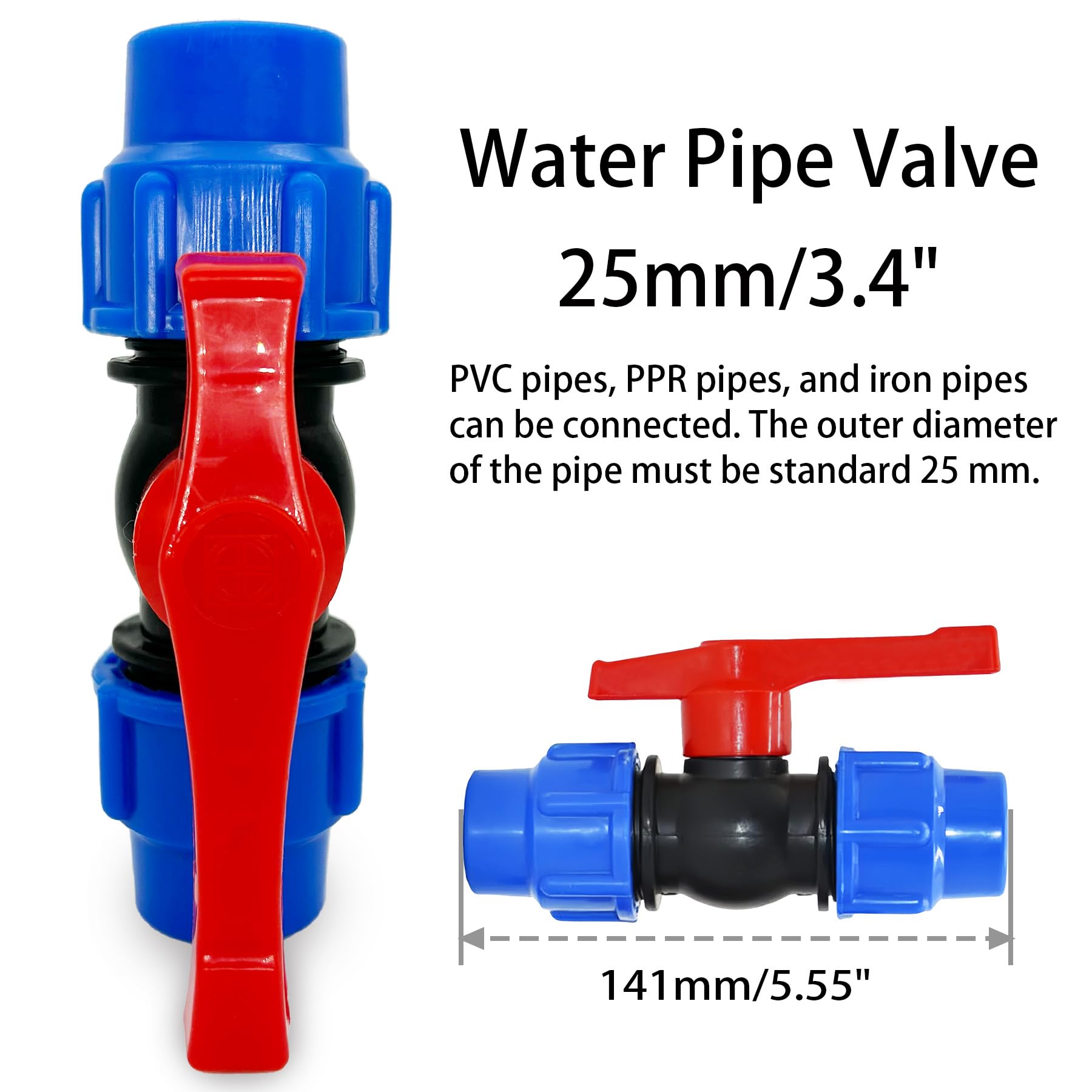 LEPEVNEY Water Pipe Valve 25mm Stop Tap Valve HDPE Water Pipe Compression Ends, 3/4", Pack of 2, 25mm *2 - Image 3