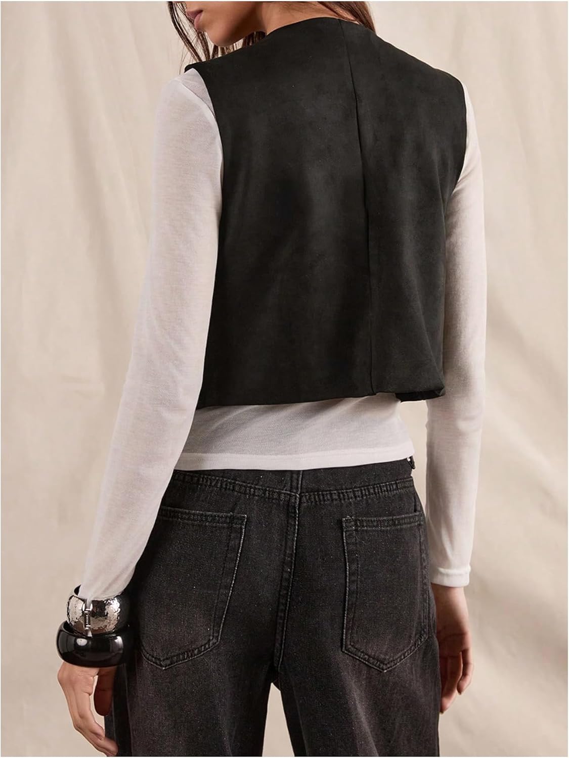 WDIRARA Women's Rivet Star Tie Front Vest Sleeveless V Neck Tank Tops Punk Waistcoat - Image 2