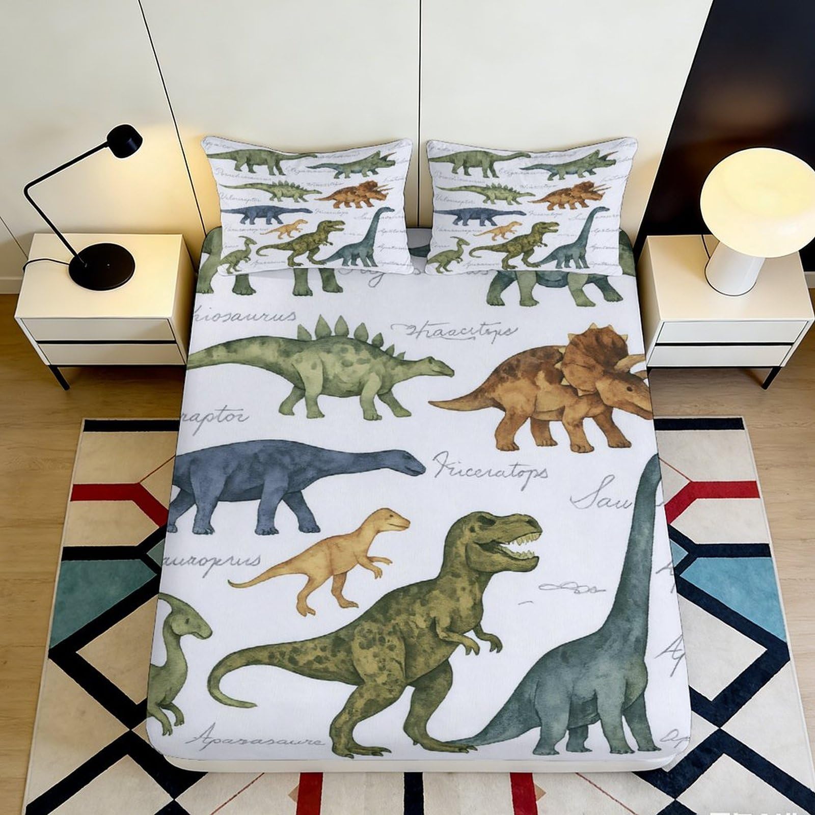 Uxinyoume Style-9 3D Printed Dinosaur Jungle Fitted Sheet Microfiber Slip Resistant Bed Sheet For Bedroom Guest Room Decoration 90X200x25cm
