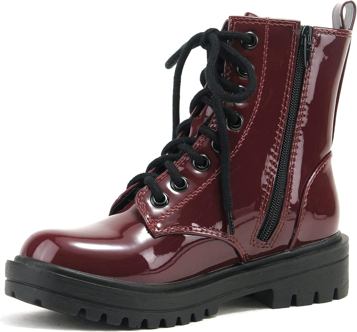 Soda Women Combat Army Military Motorcycle Riding Platform Lug Boots Side Zipper Firm-S Vino Wine Burgundy Patent 8