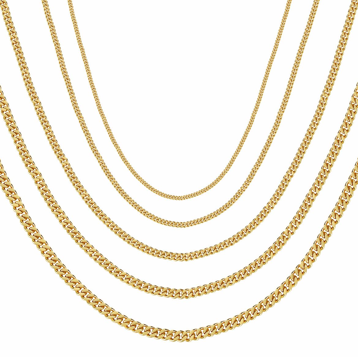 DJADEE Panzerkette Gold vergoldet 24 Karat Hellgold hochwertige Vergoldung 2, 3, 4, 5, 6 mm Breite Damen Herren Cuban Kette Halskette 24 Karat Gold gestempelt