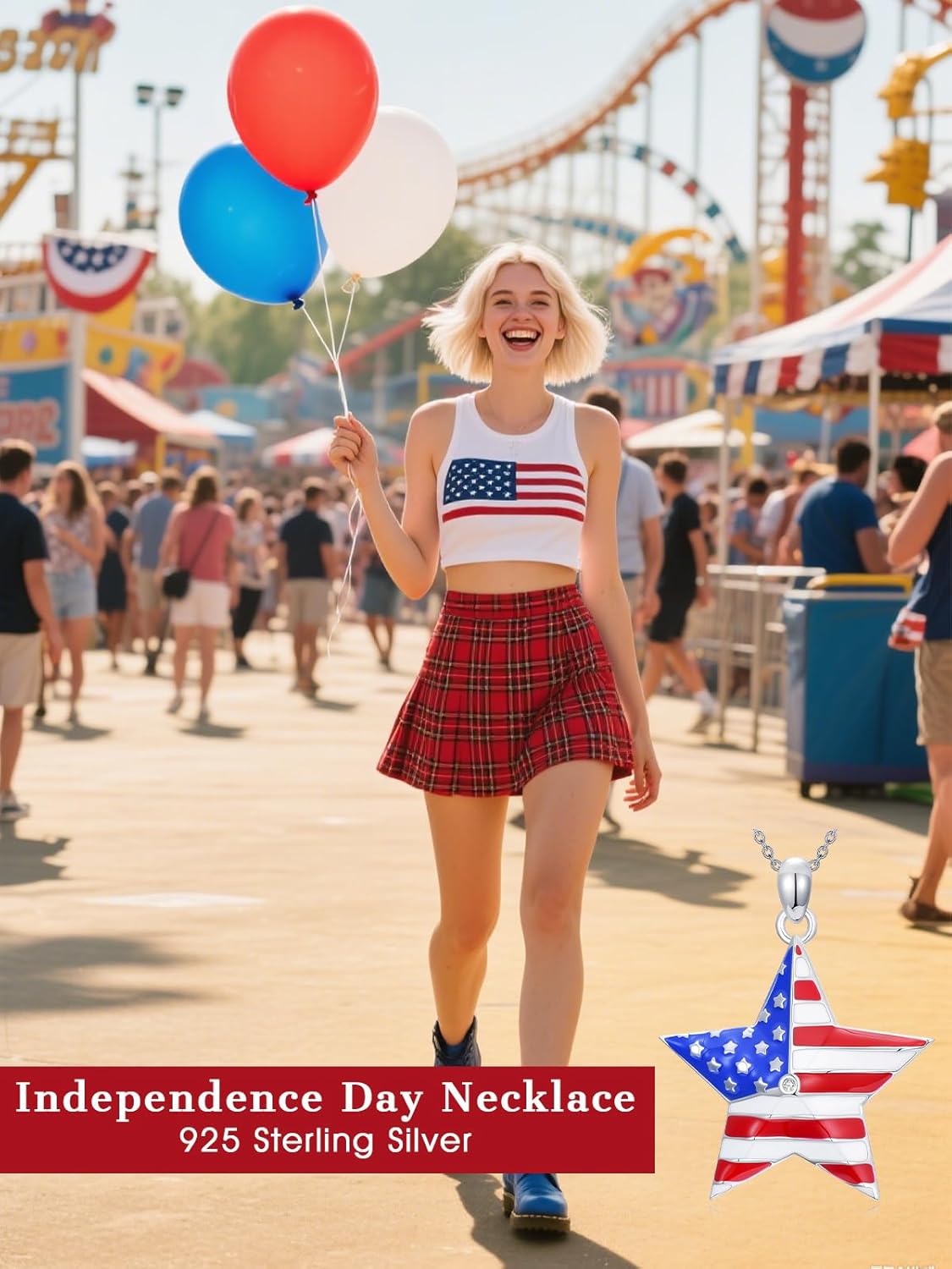 925 Sterling Silver American Flag Necklace, Red White and Blue Pendant Patriotic Necklace, Independence Day Pendant 4th of July Jewelry Gift for Women - Image 6