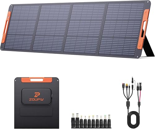 Panel solar portátil de 200 vatios mejorado con guía de ángulo solar, cargador solar plegable de 20 V para central eléctrica, 23.5% de alta