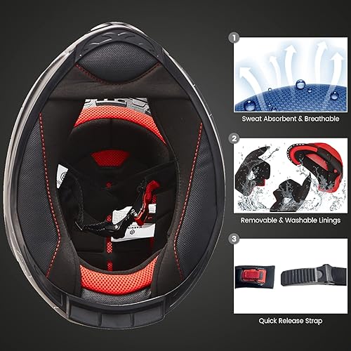 Miniatura 8 de ILM Casco de motocicleta de cara completa para hombres y mujeres, casco deportivo dual Pinlock anti niebla para motos de nieve para adultos, modelo
