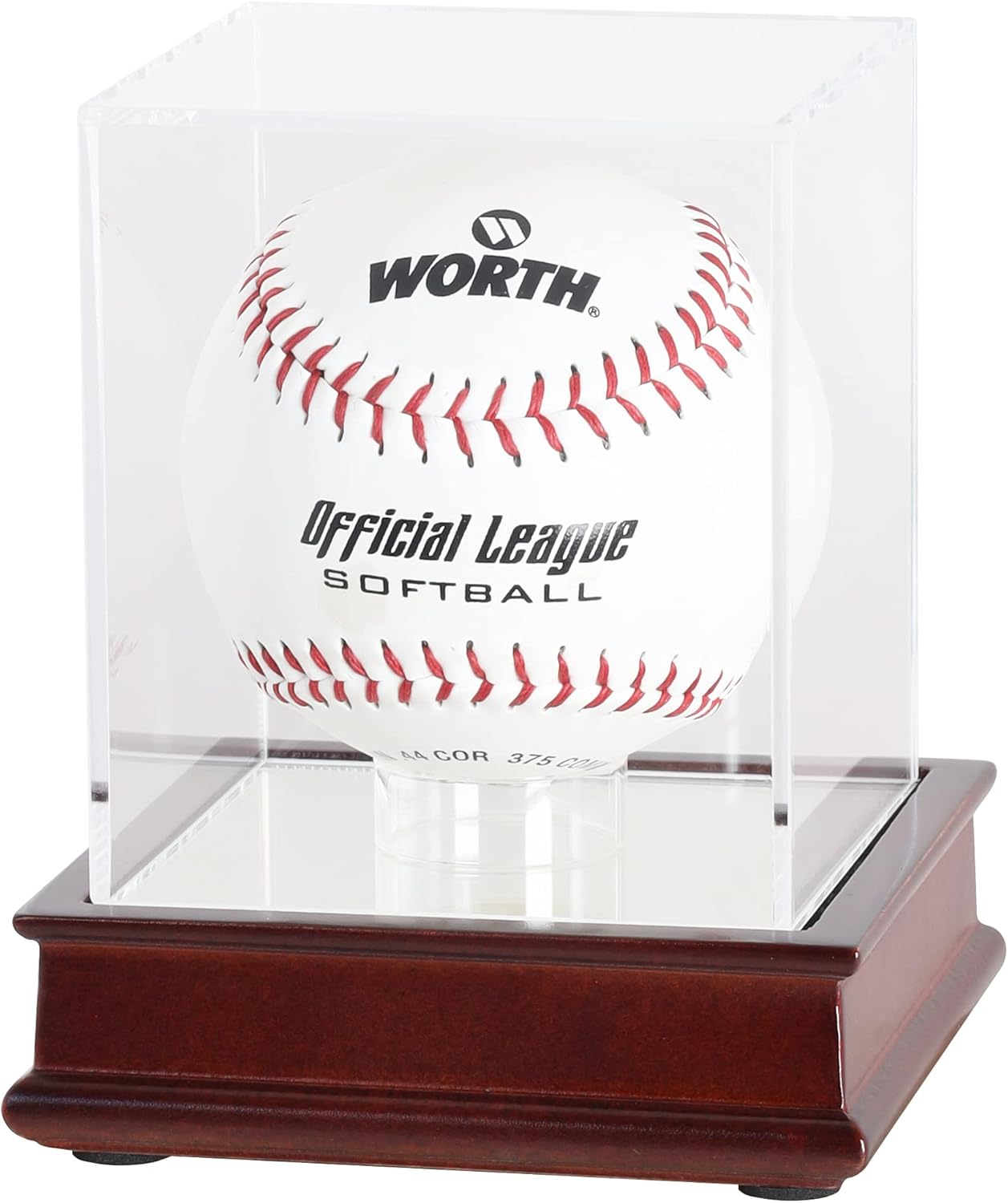 DisplayGifts Pro UV Softball Display Case Holder Stand Baseball Display case, Also Holds Tennis Ball, Lacrosse Ball, Bocce Ball, for Living Room or Office (Wooden Stand Cherry Finish)