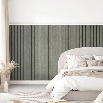 3D Wall Panels for Interior Wall Decor Acoustic Slat Paneling Black Grey Wood Slat Wallpaper Adhesive Shiplap Peel and Stick Bedroom Bar Cabinet Ceiling Entranceway TV Background 11.8"x118"