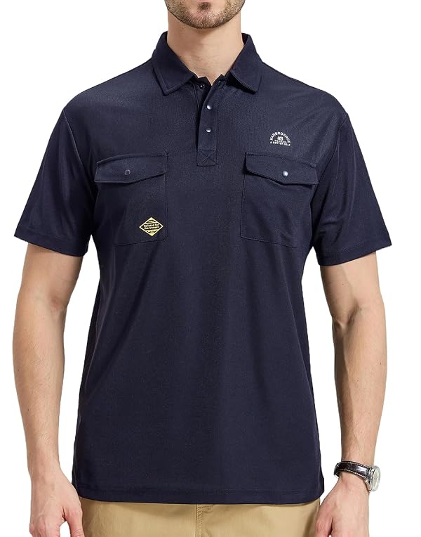 Harbrosrce Men's T-Shirts Short Sleeve Polo Classic Button with Pockets Navy Blue by Harbrosrce - Used condition - Image 3