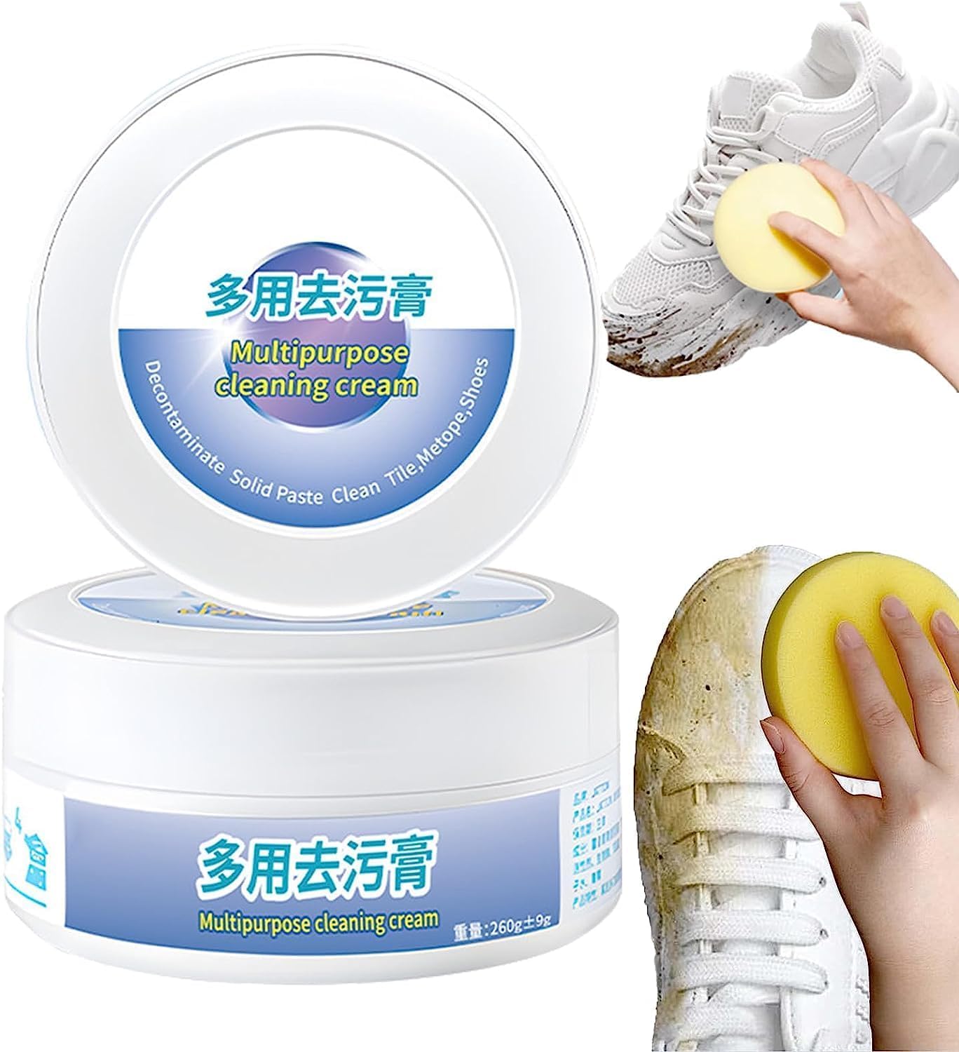 K.KIECHELMulti Functional Cleaning Removal Decontaminate,Multi-Functional Cleaning And Stain Removal Cream, Multipurpose Cleaning Cream,White Shoe Cleaning Cream with Sponge (1pcs)