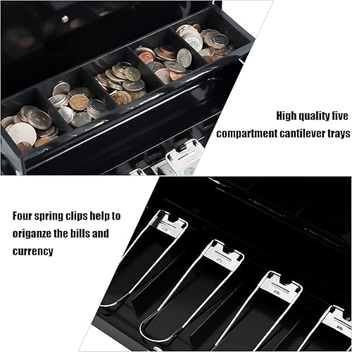 Miniatura 5 de KYODOLED Caja de dinero con bandeja de dinero, caja fuerte con bloqueo de llave con cable de seguridad y bolsa impermeable, 11.81 pulgadas de largo,