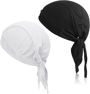 Neer 2 Pcs Bandana for Men Skull Cap Sports Bandana Breathable Cycling Sun Protection Adjustable Pirate Bandana Headband Hat