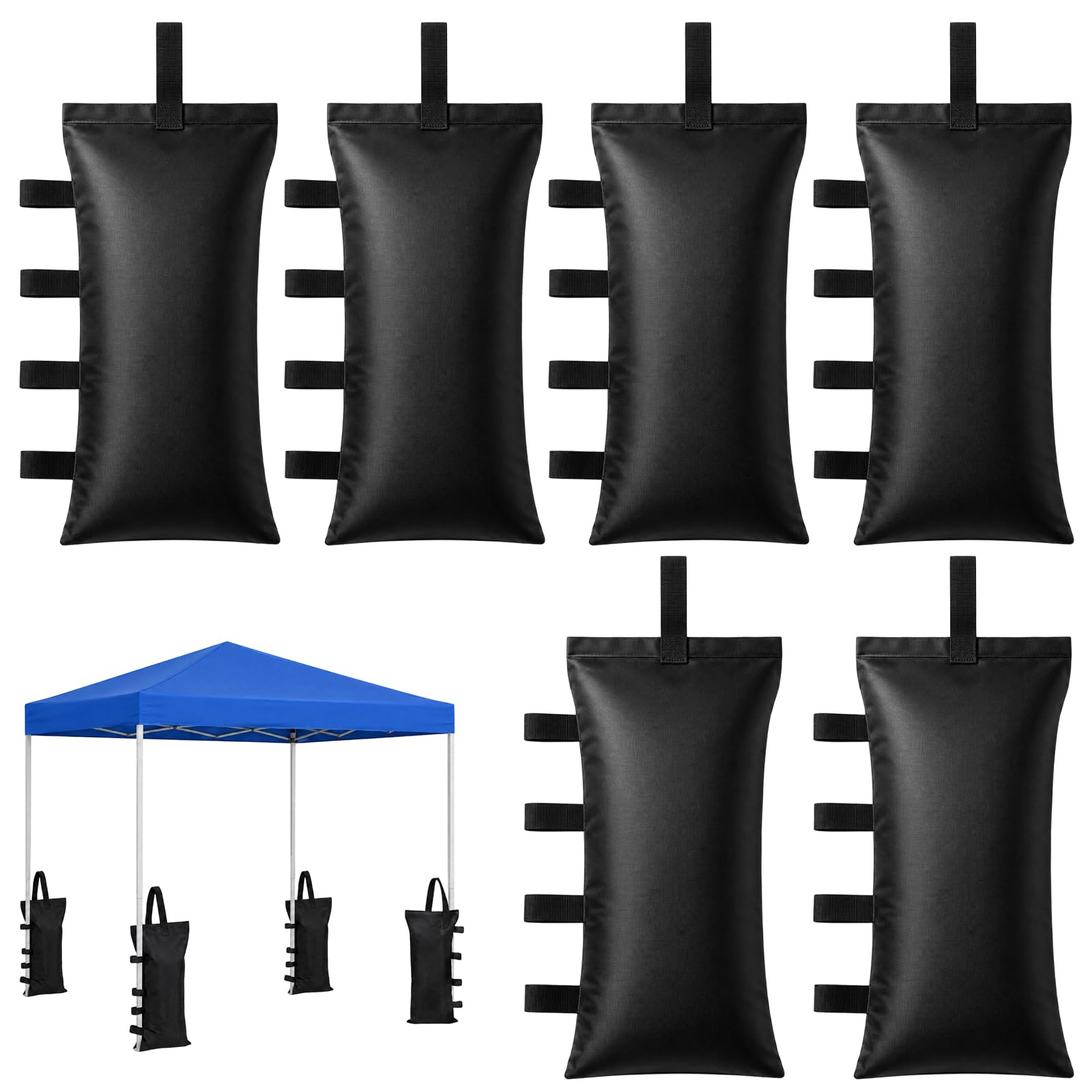 6-Piece Trampoline Weights and Gazebo Sand Bags, 22x48cm Black 420D Oxford Cloth Empty Bags for Canopy and Tent Legs