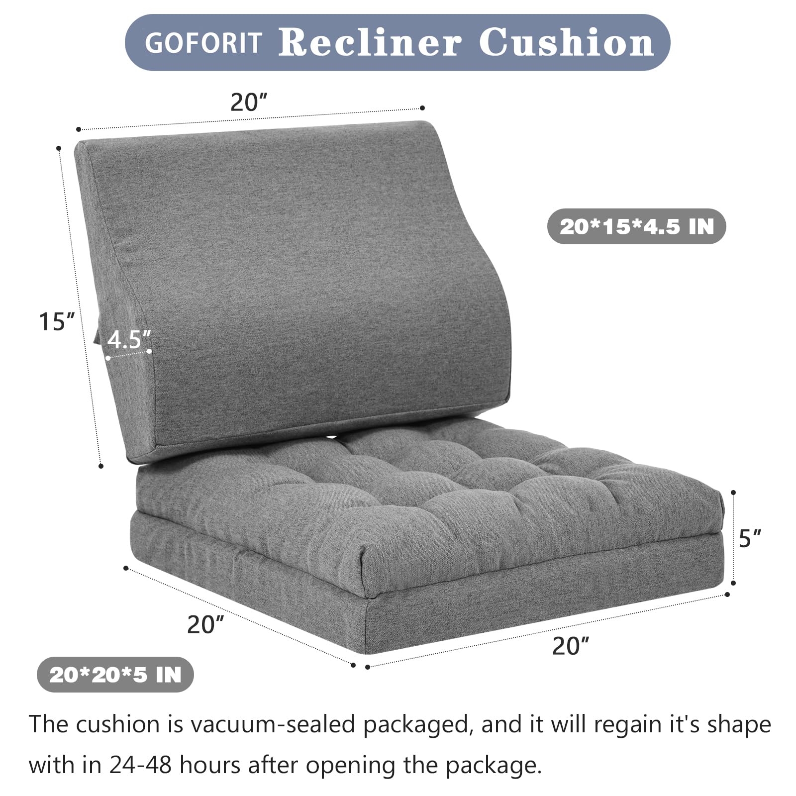 GOFORIT Sitzkissen mit Rückenkissen Set, Sitzerhöhung für Ältere, Zweilagiges Memory-Schaum Stuhlkissen, Ergonomisch Lendenwirbelkissen für Sessel, Sofa, Liegestuhl, Groß, rutschfest, Grau