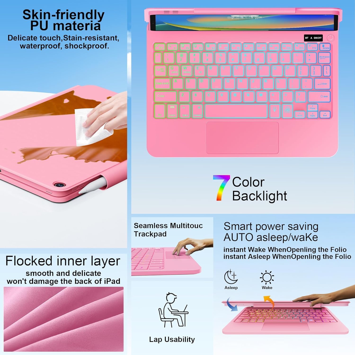 ALIWLHOF for iPad 9th Generation Case with Keyboard，– Magic Magnetic Keyboard Case for iPad 10.2 9th/8th/7th Gen & Air 3,Pro 10.5, Multi-Touch Trackpad - Backlit (Pink)