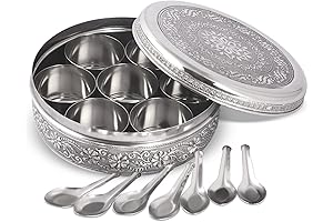 Spice Container with 7 Compartments, Designer Masala Box Made of Stainless Steel
