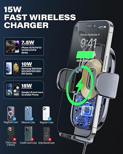 Miniatura 6 de 1Zero Soporte de cargador inalámbrico sólido para camión de automóvil con brazo largo de cuello de cisne de 14 pulgadas para iPhone 15 Pro Max Plus