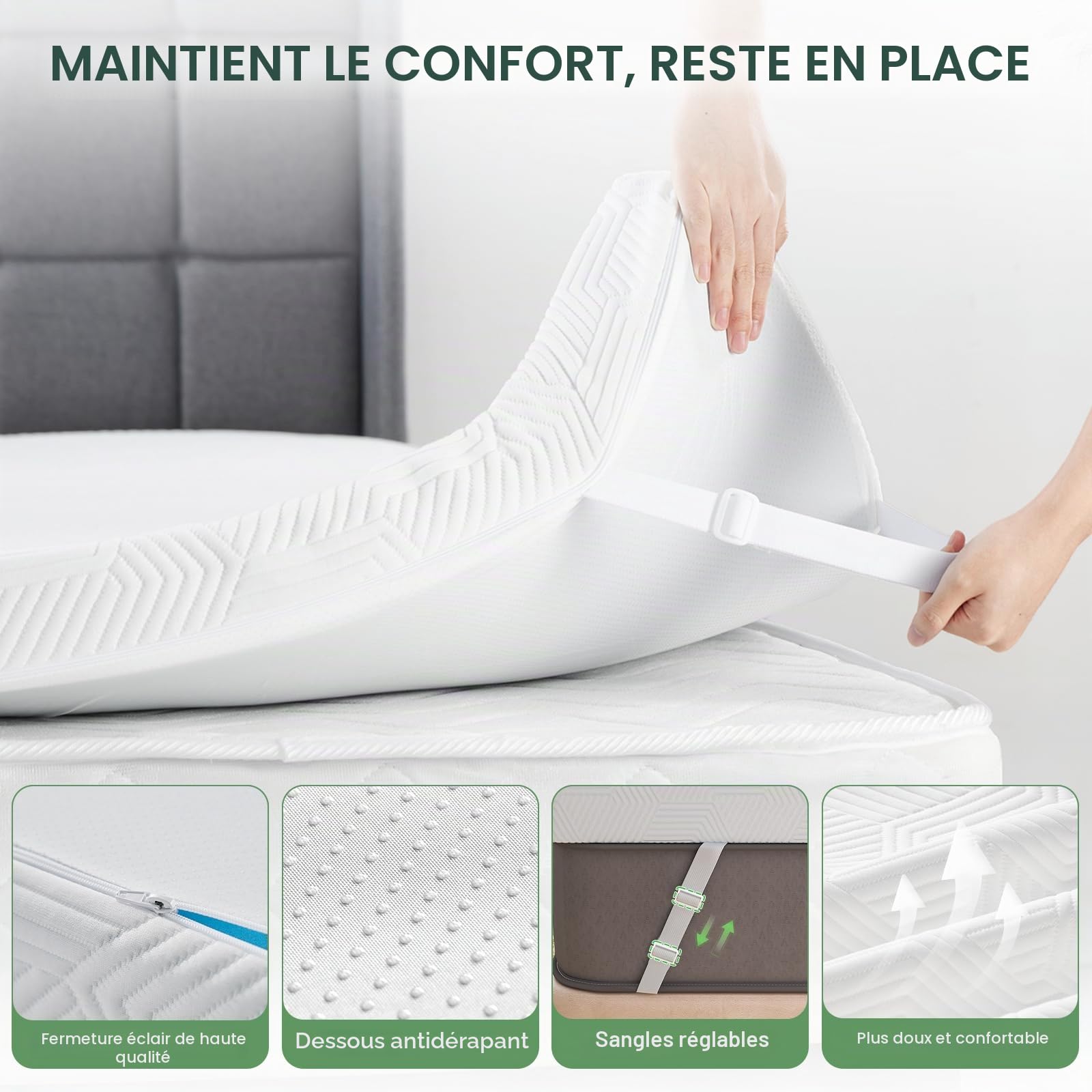 Surmatelas en Mousse à Mémoire de Forme et en Gel Refroidissant 160x200cm Matelas avec Housse Amovible - Épaisseur de 7.5cm