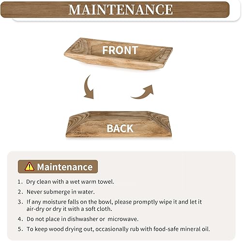 Vista 29 de Hanobe Cuenco decorativo de madera para masa: centro de mesa de madera largo, decoraciones de mesa con portavelas natural, bandeja decorativa