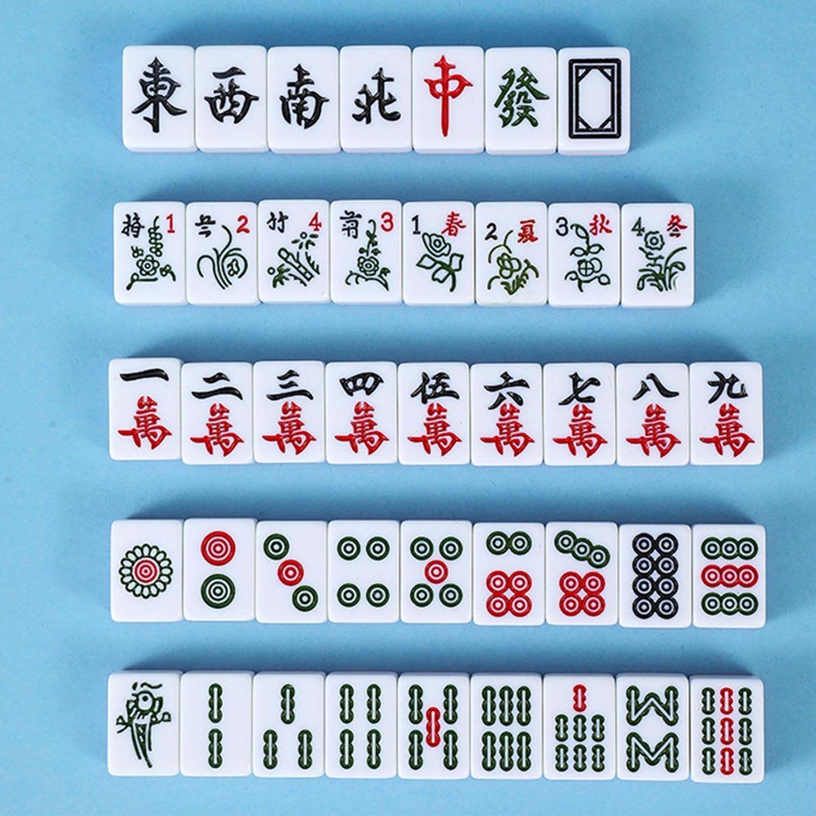 Genérico Juego de Mahjong Chino con Bolso, Mantel y Regla, Juego de Azulejos de Mahjong de Viaje pequeños Juego de Mahjong Chino Tradicional para Viajes y Diversión