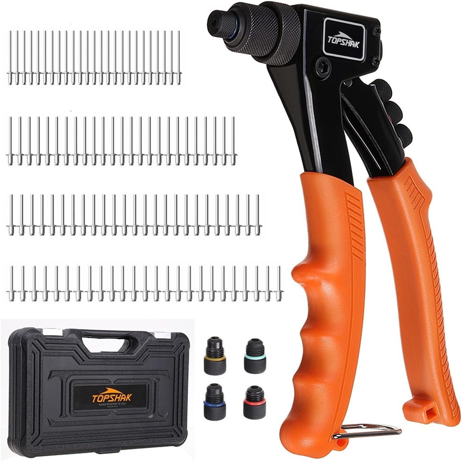 TOPSHAKRivet Gun, RG1 Manual Rivet Gun Kit with 80 Free Aluminum Rivets, Hand Riveter Single Rivet Tool,Manual Short-inch Rivet Tool, Stainless Steel Rivet Machine