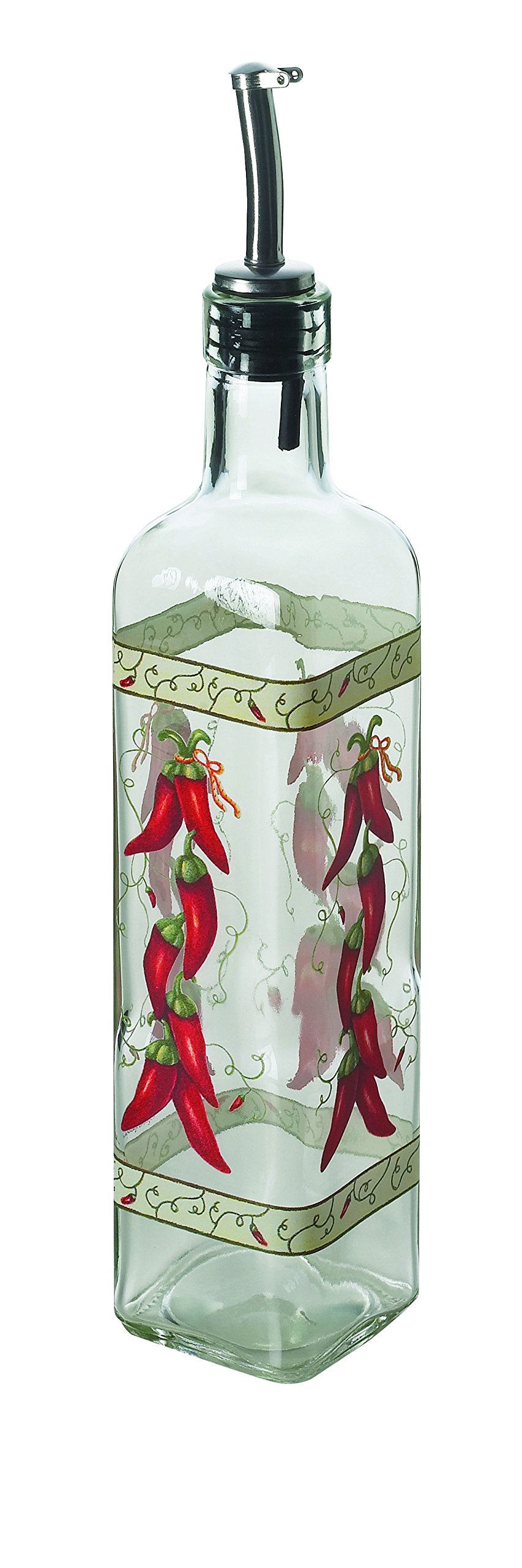 Excelsa Chilli Oil Bottle with Pourer, Transparent with Decorations, Capacity: 473 ml,4 Piece