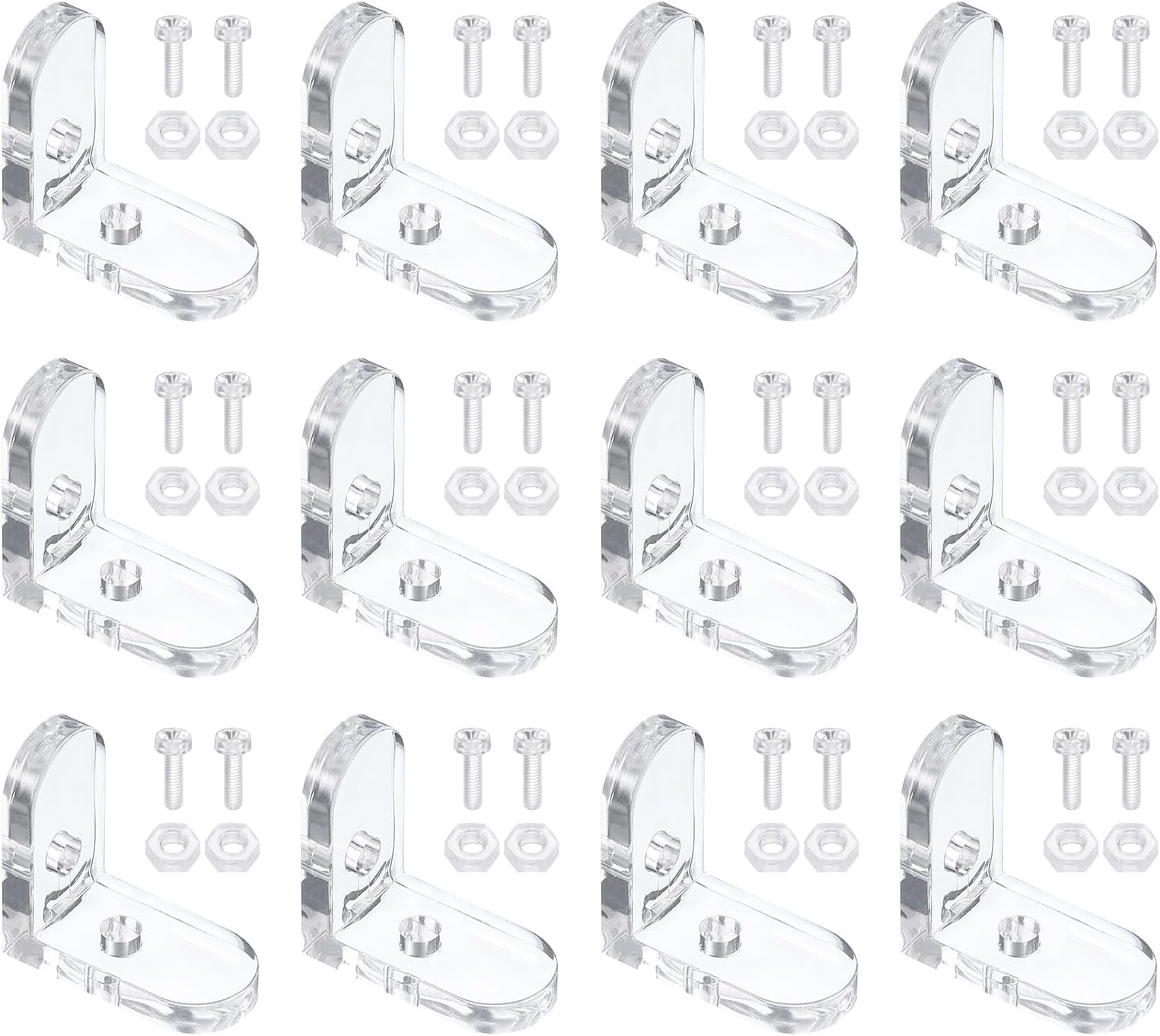 uxcell 12 Set Acrylic Corner Bracket, L-Shaped Corner Connector Joint Hanger Brace Brackets Transparent w/Screw for DIY Display Box