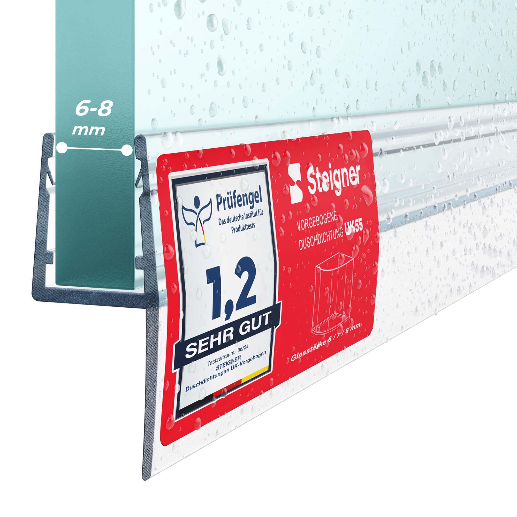 STEIGNER Joint porte de douche UK55 200 cm (1 pc.) transparent - Joint vertical pour douche à accès d'angle ou pentagonale avec porte 6-8 mm - Ajustement parfait, Matériau durable, Finition esthétique