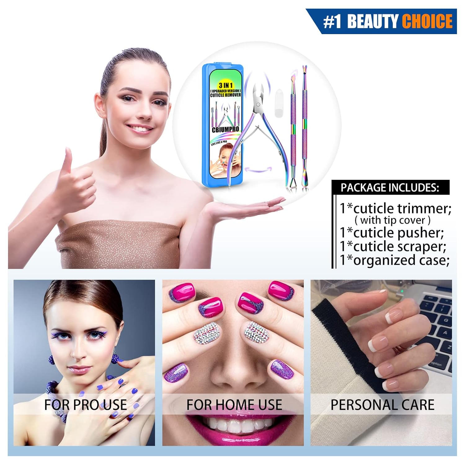 Cuticle Trimmer with Cuticle Pusher, Nails Scraper, 3-in-1 Professional Cuticle Remover Tools Set, Cuticle Nippers Kit, Cuticle Cutters, Cuticle Clippers for Fingernails & Toenails -w/ Organized Case : Everything Else