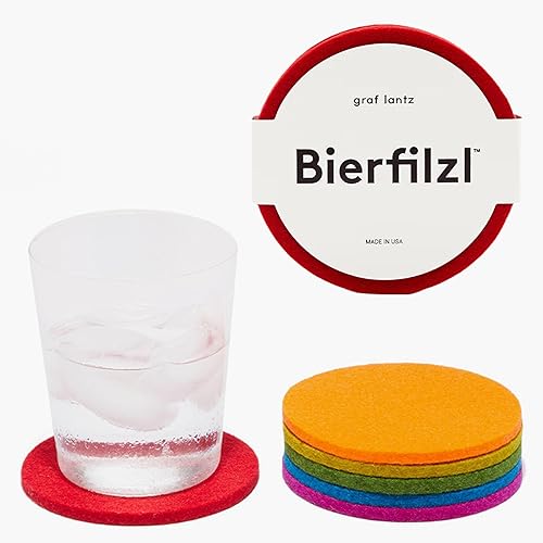Miniatura 28 de Graf Lantz - Bierfilzl - Juego de 4 posavasos redondos de lana merina, océano (círculos de 4 pulgadas) - Absorbe el 30% del peso - Lana alemana