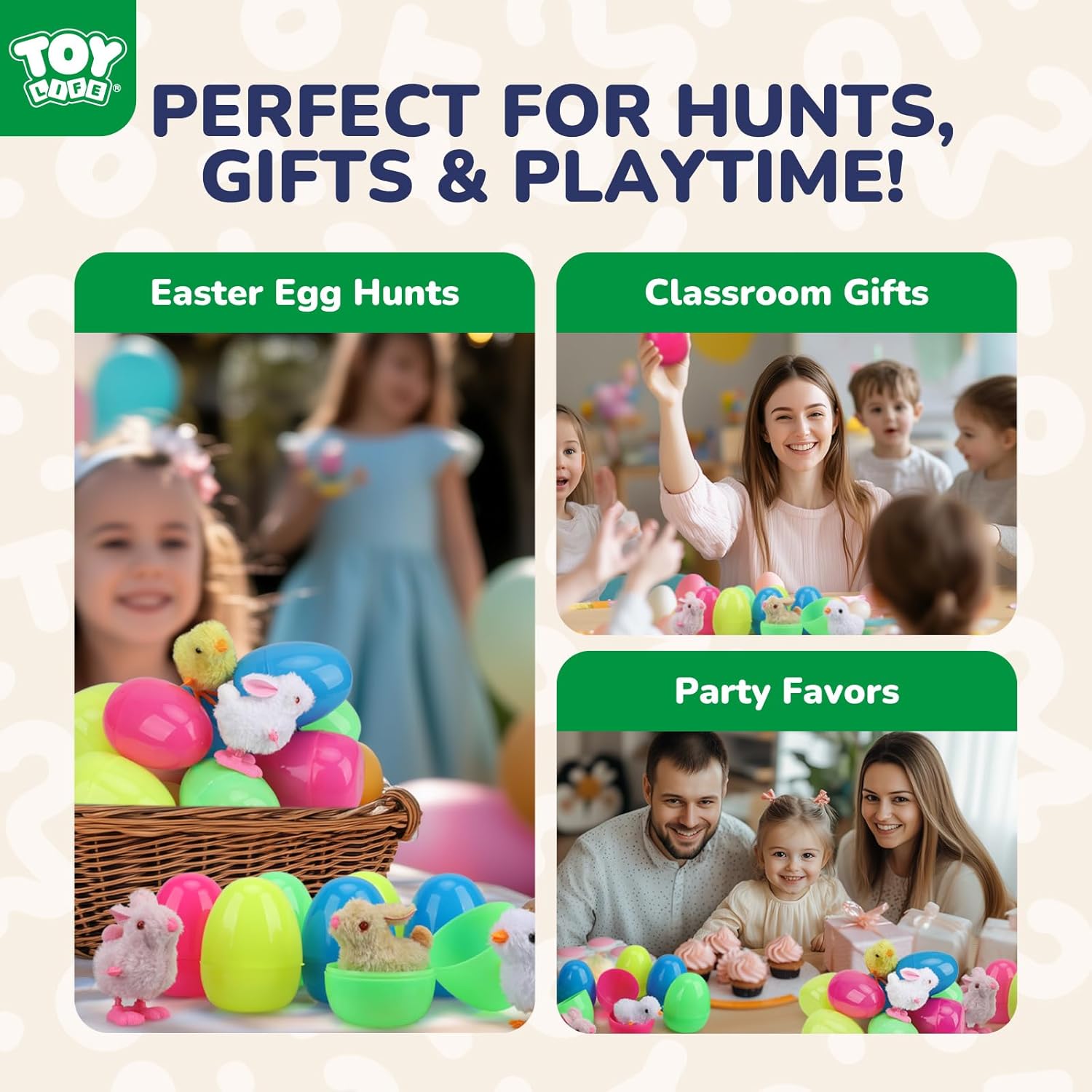 TOY Life Easter Eggs 12 Packs Filled with Wind Up Chicks and Plush Bunnies, Plastic Easter Eggs Toys Inside, Easter Filler with Wind Up Toys, Eggs for Egg Hunts, Easter Basket Stuffers for Kid Toddler