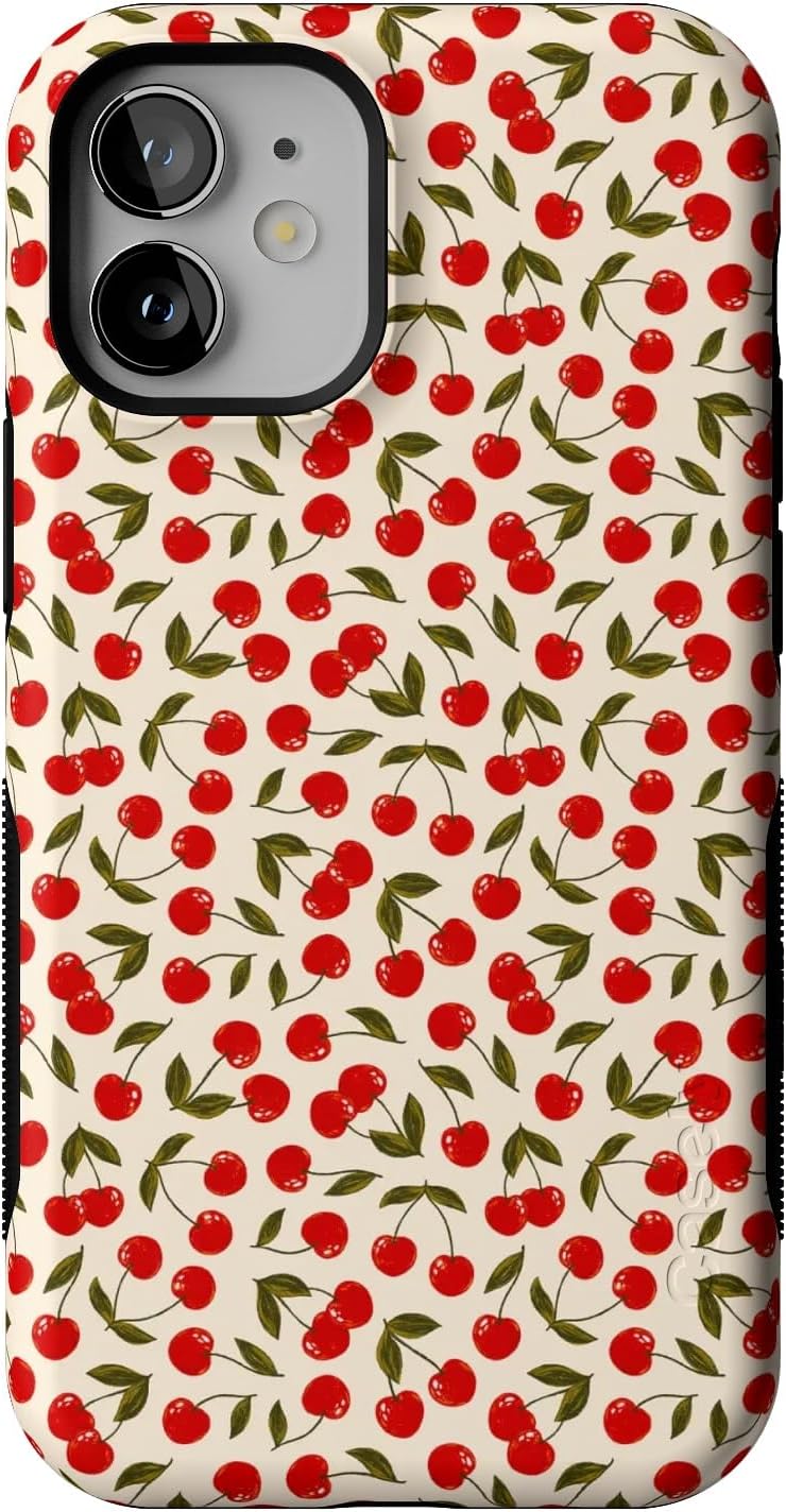 Casely iPhone 12 Mini Case | Cherry on Top | Red Cherries | Compatible with MagSafe | Bold Protective Design