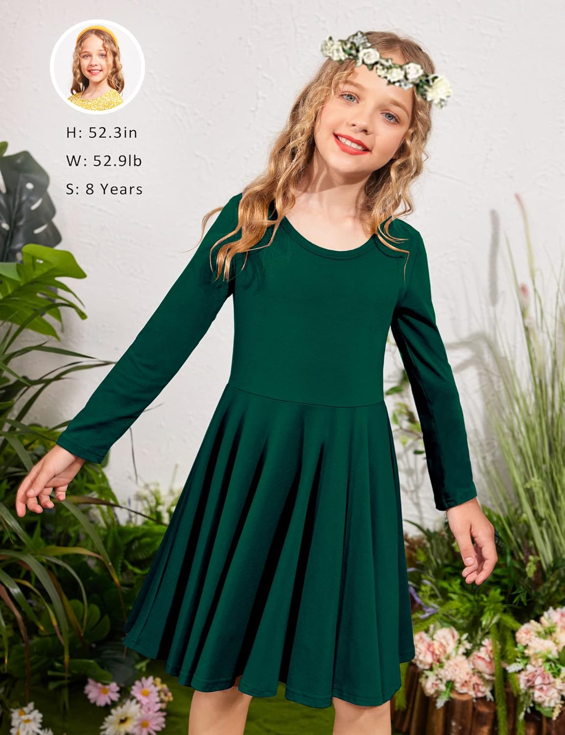 Arshiner Girls Long Sleeve Stretchy Dress A line Twirly Skater School Party Dress - Image 4