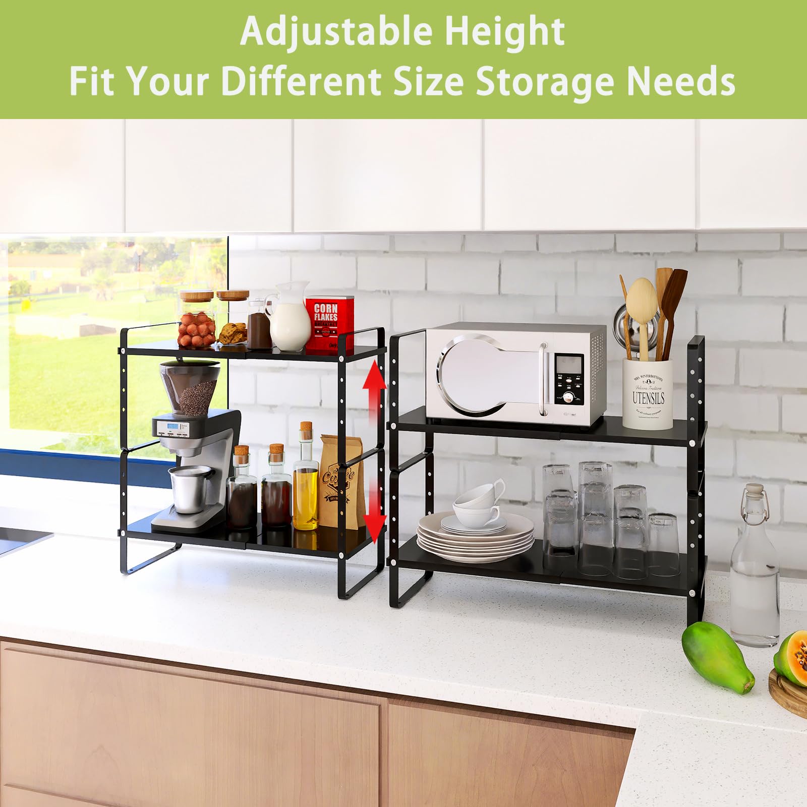 Across-Star Étagère de rangement extensible pour comptoir de cuisine, étagère de rangement empilable, hauteur réglable
