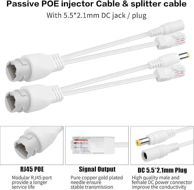 Kit PoE Pasivo 12V Injector y Splitter 2 Pares RJ45 Impermeable miniatura 3
