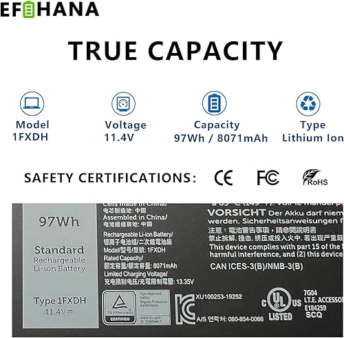 Miniatura 3 de 1FXDH 1WJTO - Batería de repuesto para laptop Dell Latitude 15 5501 5511 E5501 E5511 Precision 3541 3551 Series Notebook 01WJT0 1WJT0 0D191G D191G