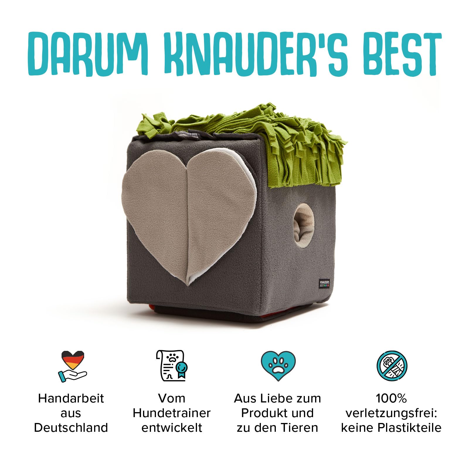 KNAUDER'S Best - SNIFFBOX 2.0 - Beschäftigung für Hunde auf 30x30cm - waschbares, interaktives Hundespielzeug für Suchspaß auf Mehreren Ebenen - Hundespielzeug aus 100% Polyester - Ökotex 100