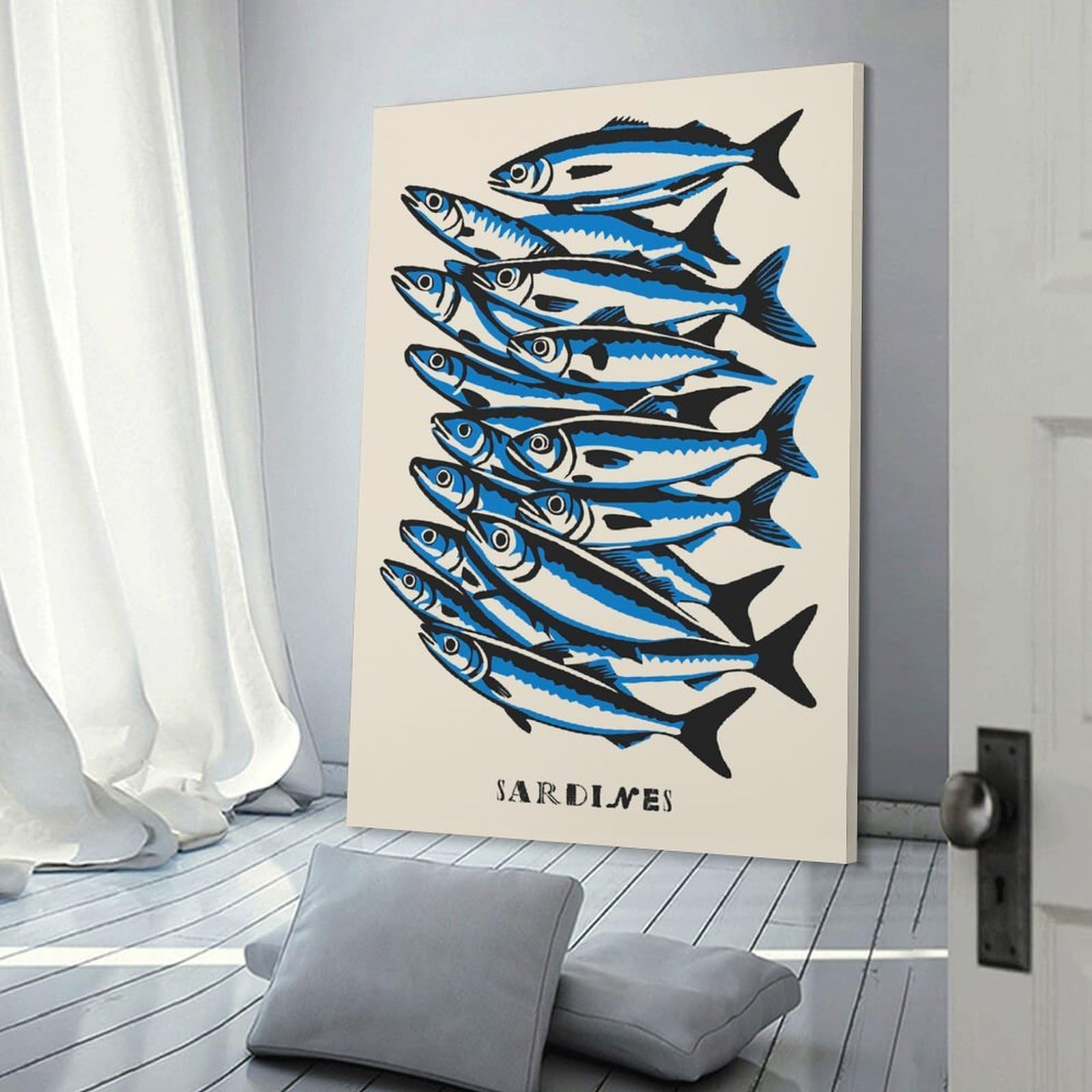 Junmoney Retro Sardines Art Canvas Wall Art, 20x30inch(50x75cm), for Living Room, Bedroom Or Apartment Walls, A Home Accent with Warm Character