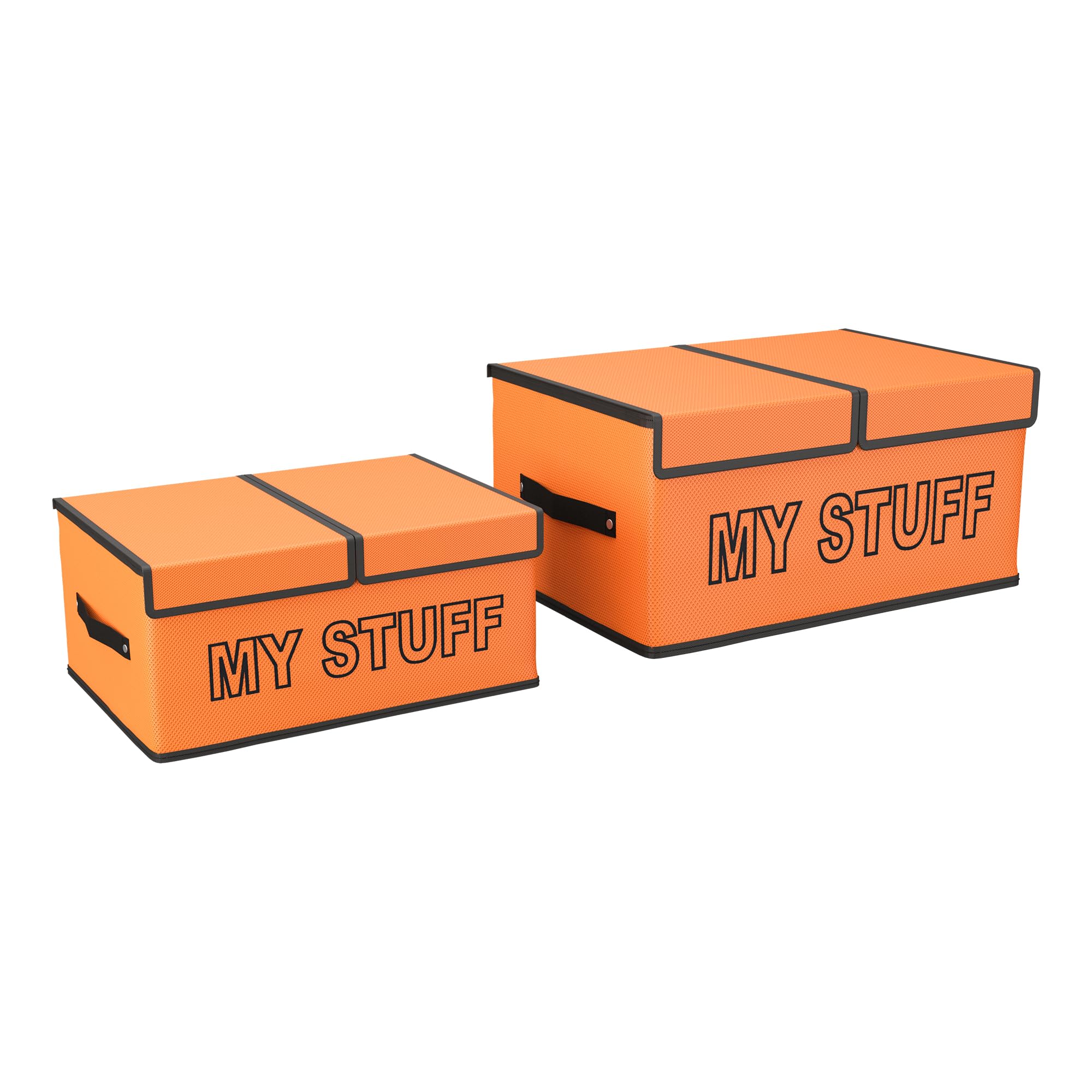 Kuber Industries (Pack of 2) Wardrobe Organizer (Small & Large) Foldable Double Lid Drawer Organiser | Non-Woven Cupboard Organiser | 2-Compartments Clothes Organizer | My Stuff | Orange