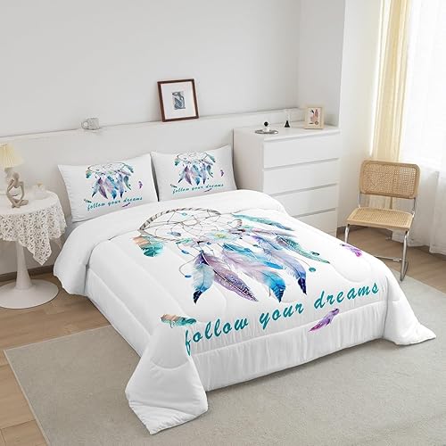 Miniatura 2 de Juego de edredón de atrapasueños bohemio para niños, niñas y adolescentes, decoración de plumas hippie indio, juego de edredón nativo americano, 3